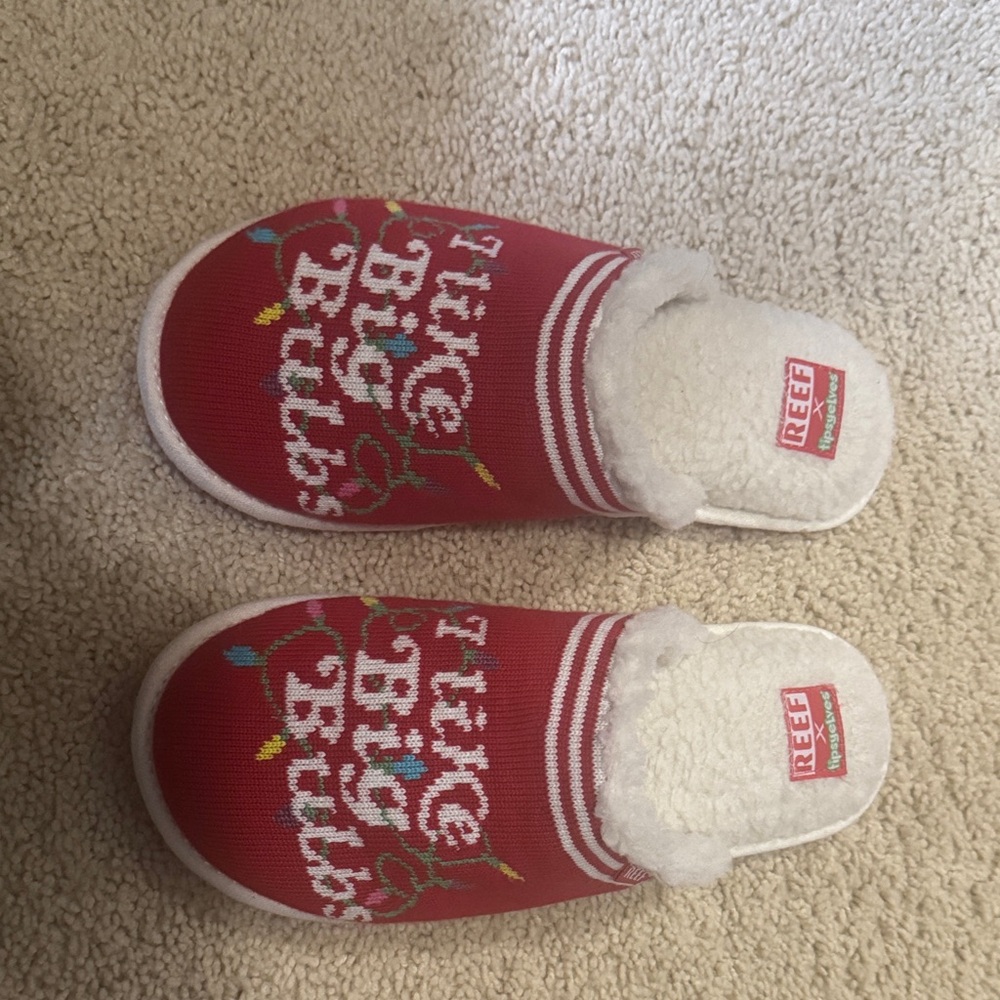 Reef Festive Red Slippers with White Accents